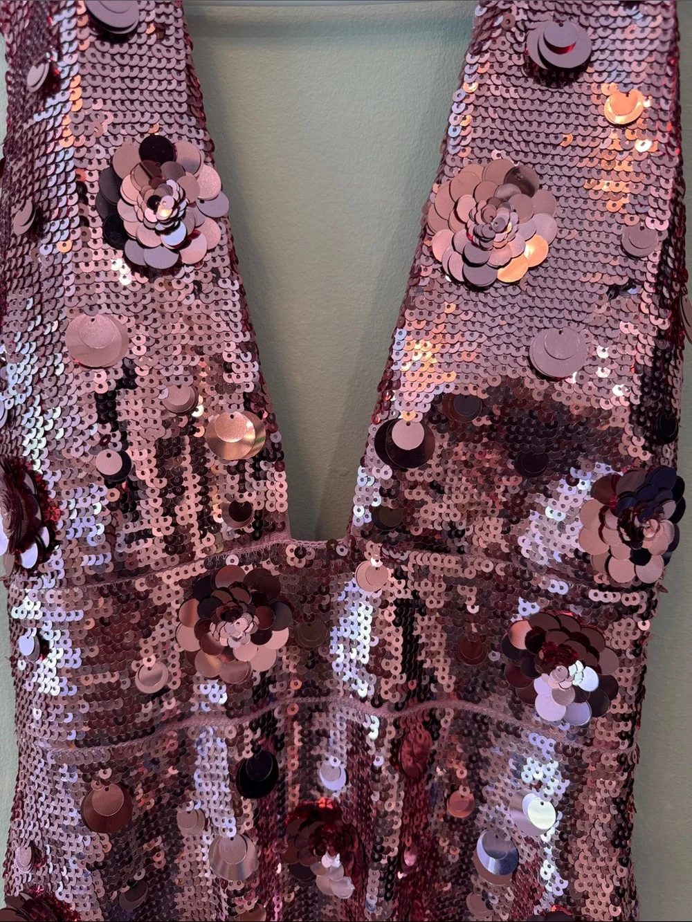 Oh Polly Rose Gold Sequin Plunge Gown - Picture 6 of 6